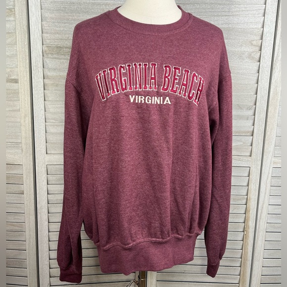 PACIFIC & CO Virginia Beach Embroidered Crewneck Sweatshirt Cranberry Heather-S - Picture 1 of 2